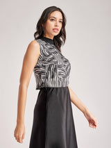 Geometric Print Sleeveless Top - Black And Off White