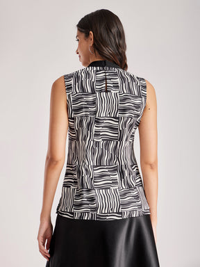 Geometric Print Sleeveless Top - Black And Off White