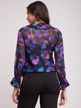 Floral Print Chiffon Top - Black And Multicolour