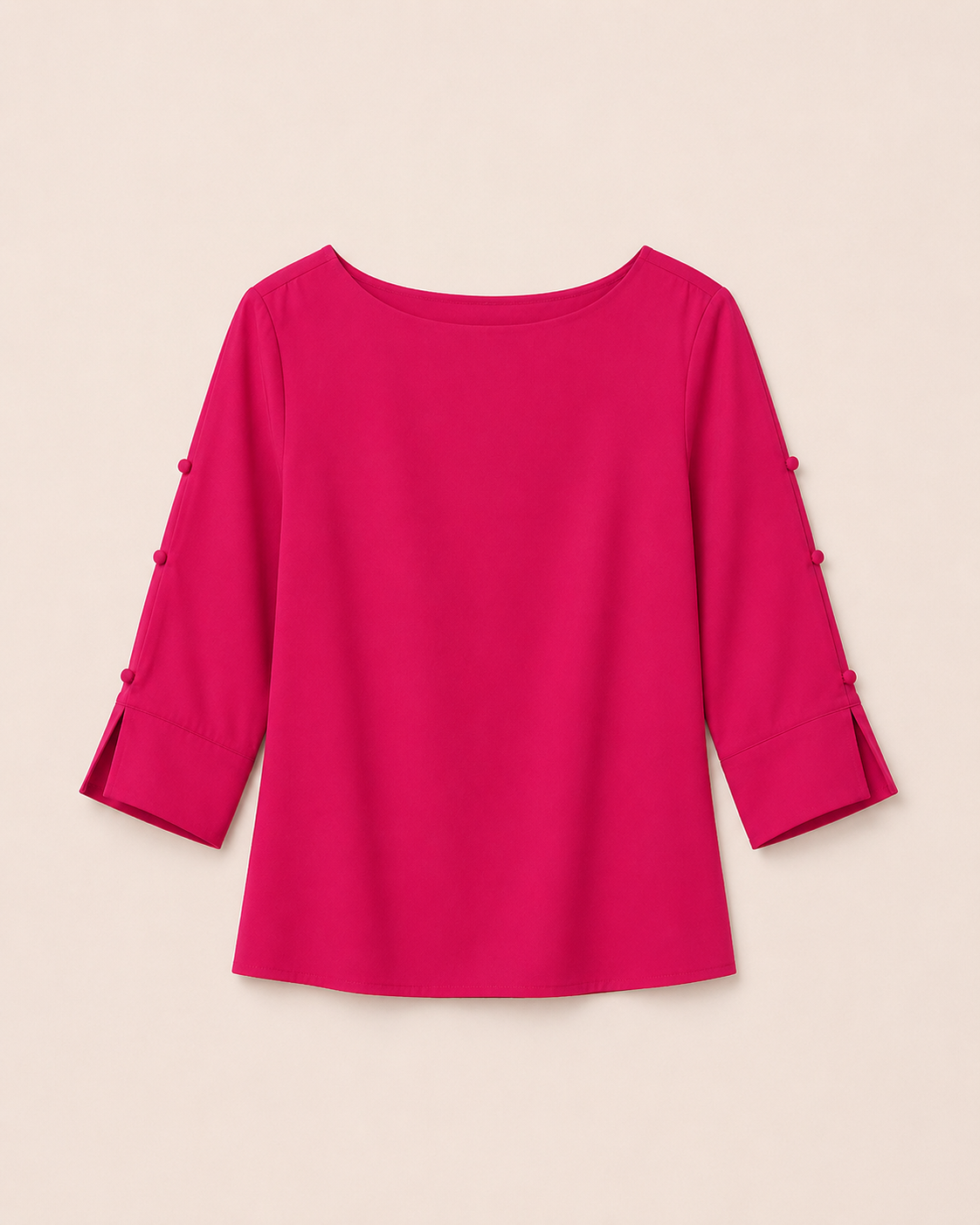Boat Neck Button Detail Top - Fuchsia