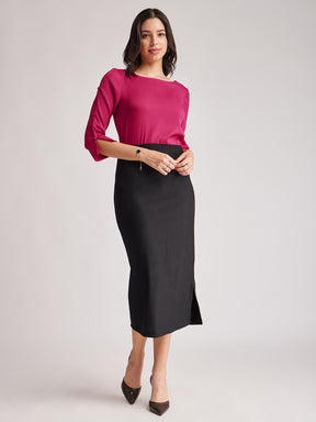 Boat Neck Button Detail Top - Fuchsia