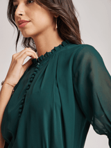 Ruffle High Neck Top - Green