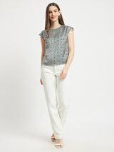 Geometric Drop Shoulder Top - White And Navy