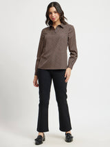 Geometric Collared Top - Brown And Black