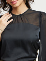 Satin Gather Detail Top - Black