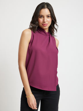 Pleat Detail Sleeveless Top - Maroon