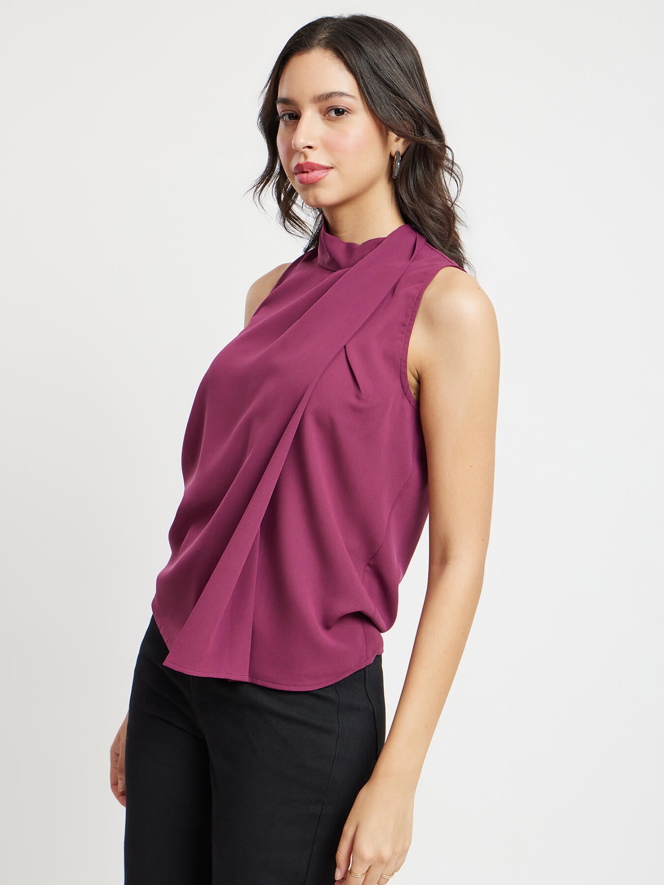 Pleat Detail Sleeveless Top - Maroon