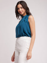 Pleat Detail Sleeveless Top - Teal