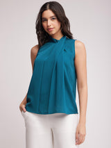 Pleat Detail Sleeveless Top - Teal