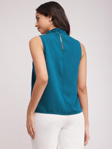 Pleat Detail Sleeveless Top - Teal