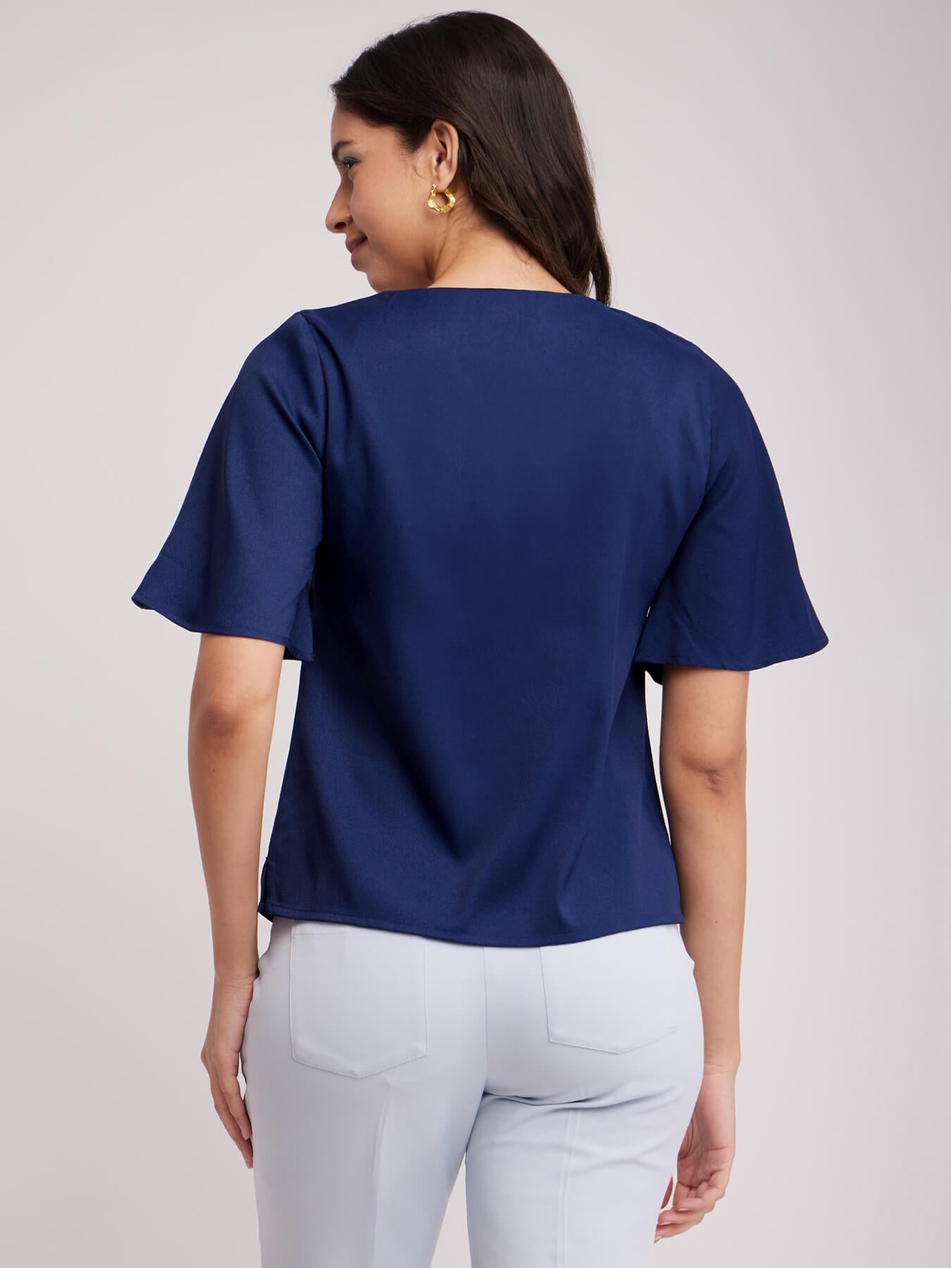 Bell Sleeves V Neck Top - Navy Blue