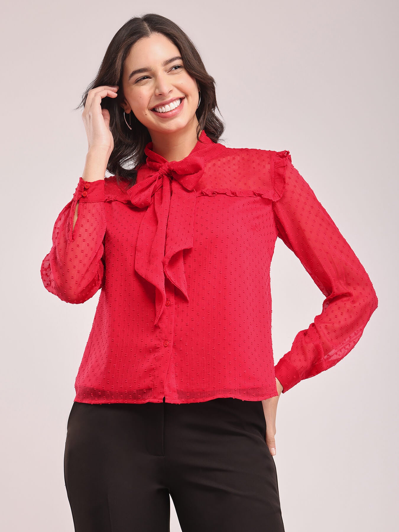 Chiffon Tie-up Top - Red