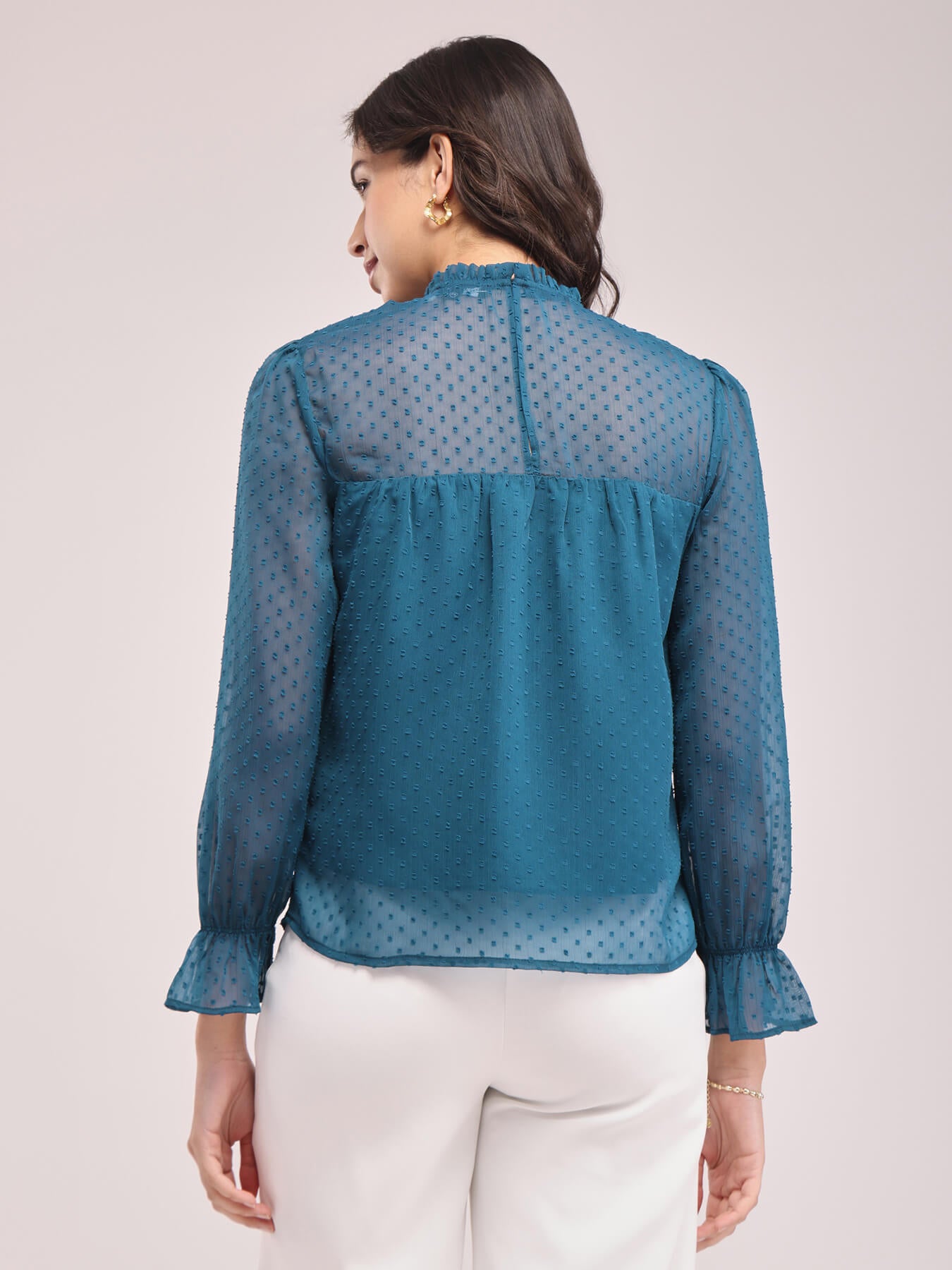 Chiffon Ruffle Neck Top - Teal