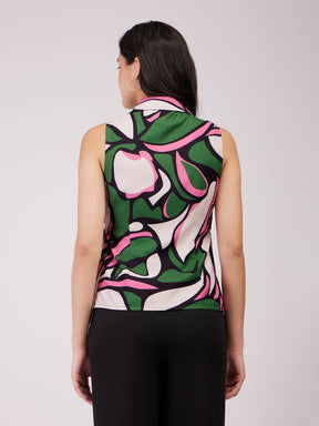 Abstract Print Wrap Top - Green And Pink
