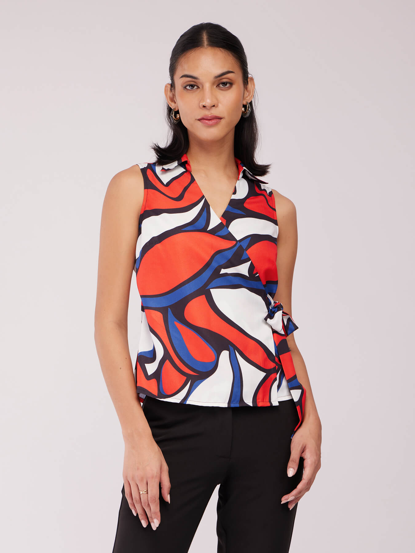 Abstract Print Wrap Top - Orange