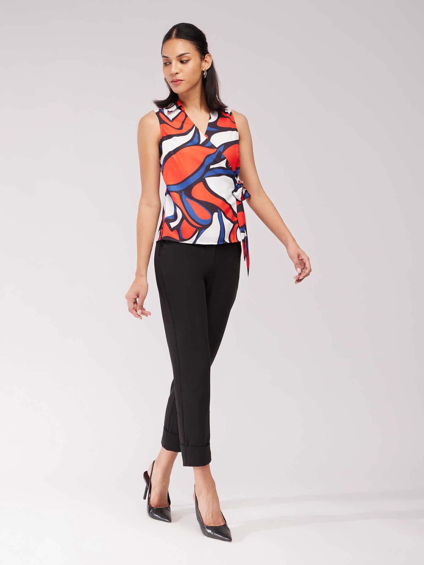 Abstract Print Wrap Top - Orange