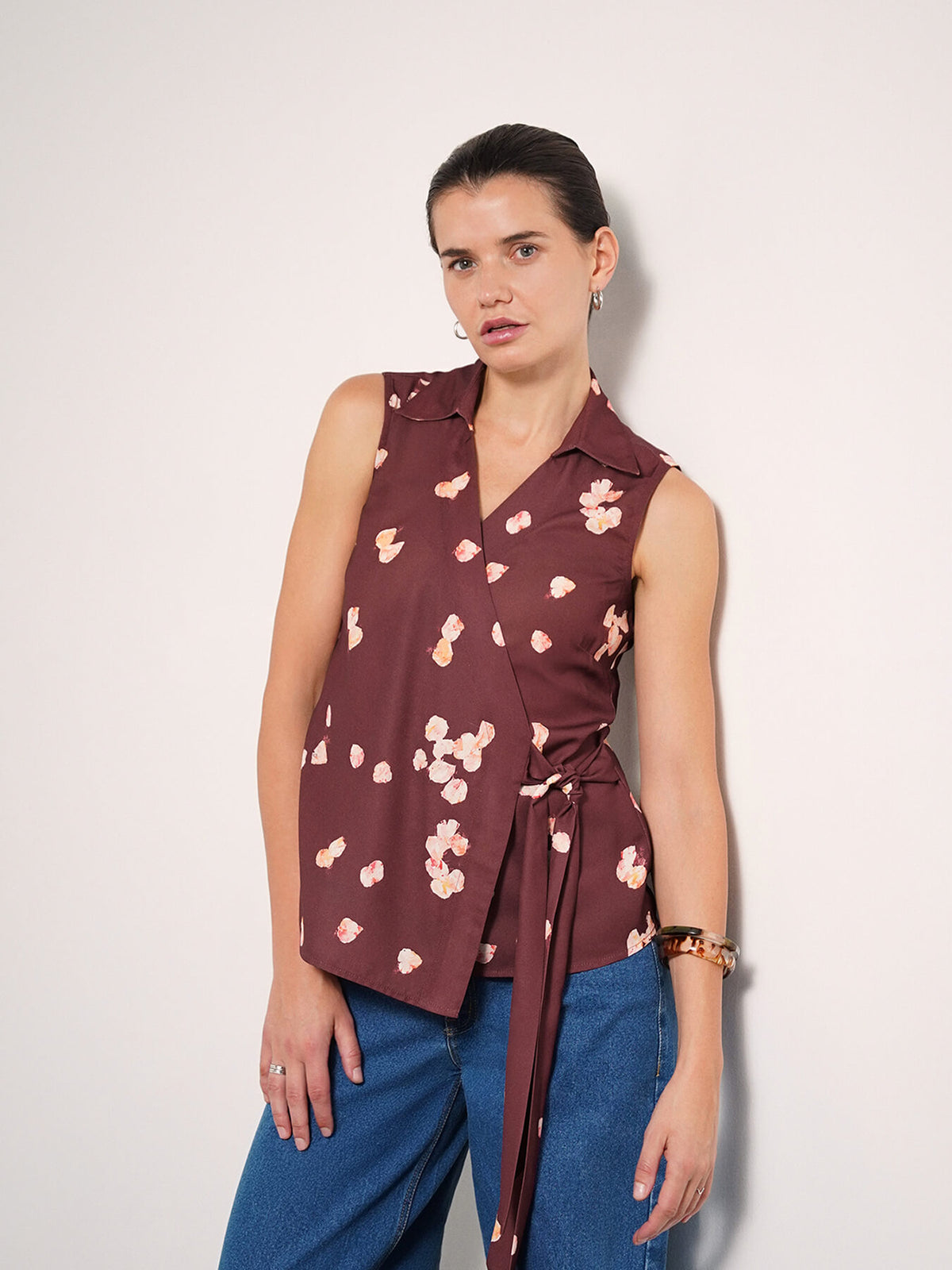 Floral Wrap Top - Maroon