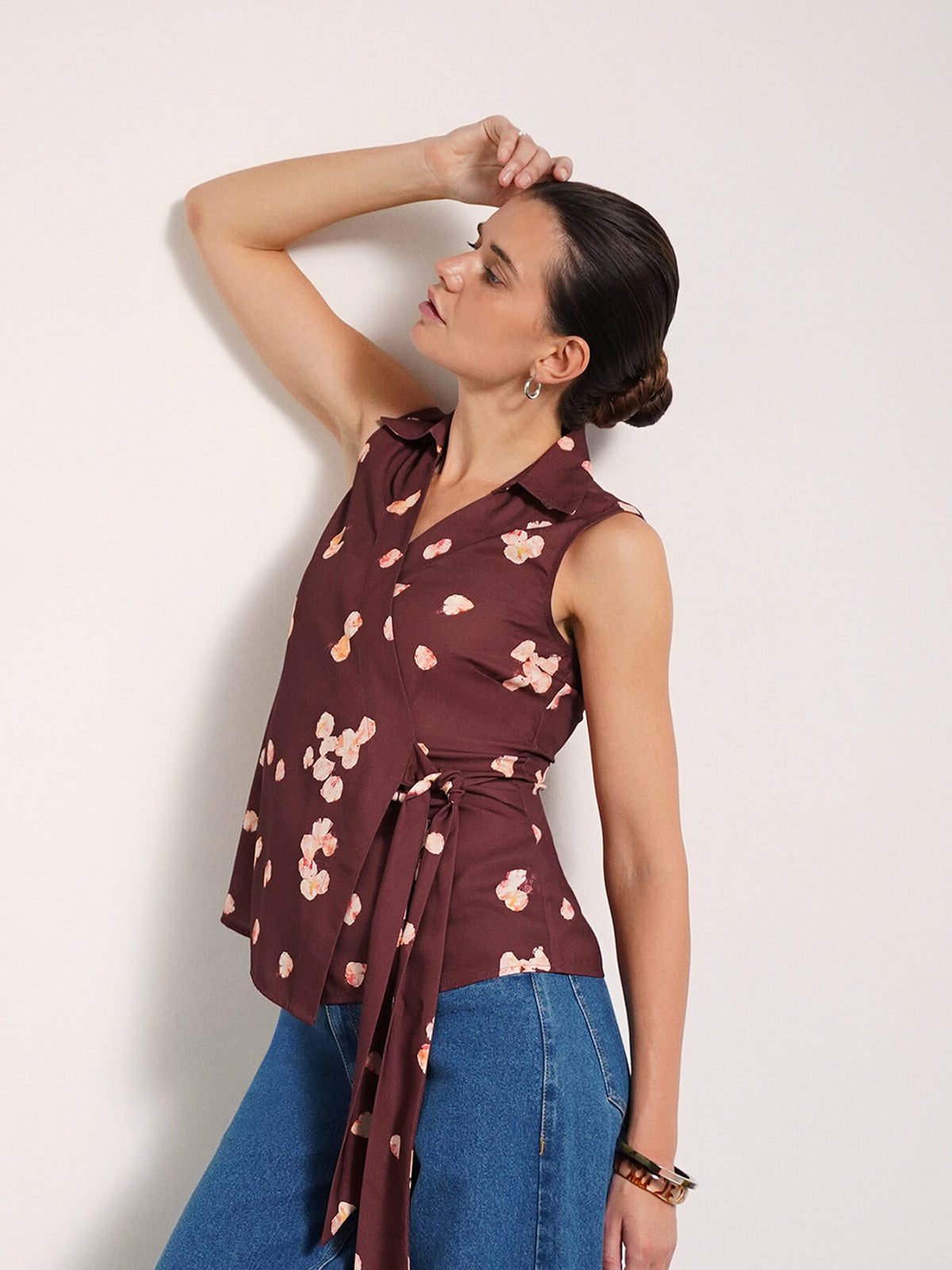 Floral Wrap Top - Maroon
