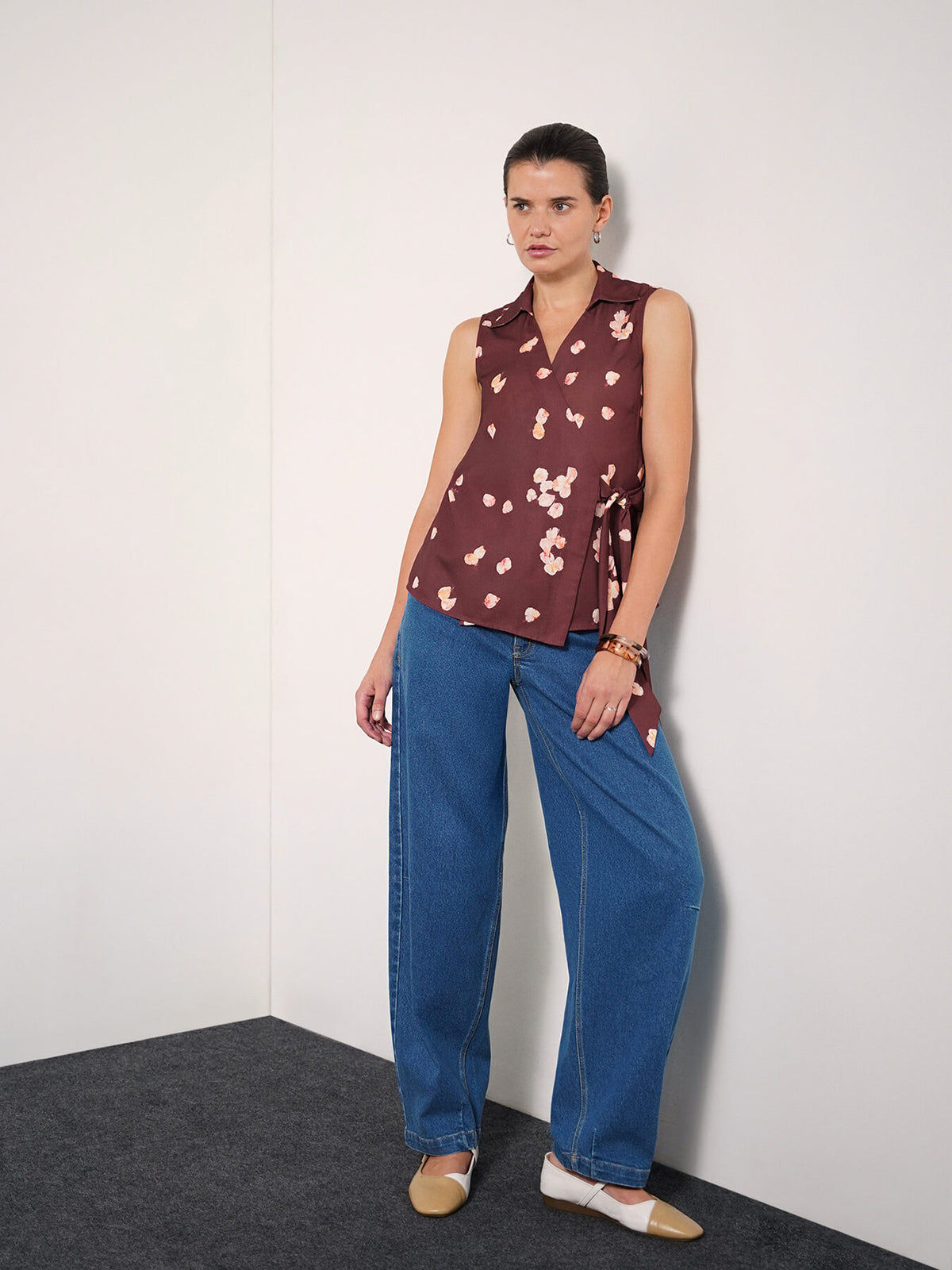 Floral Wrap Top - Maroon