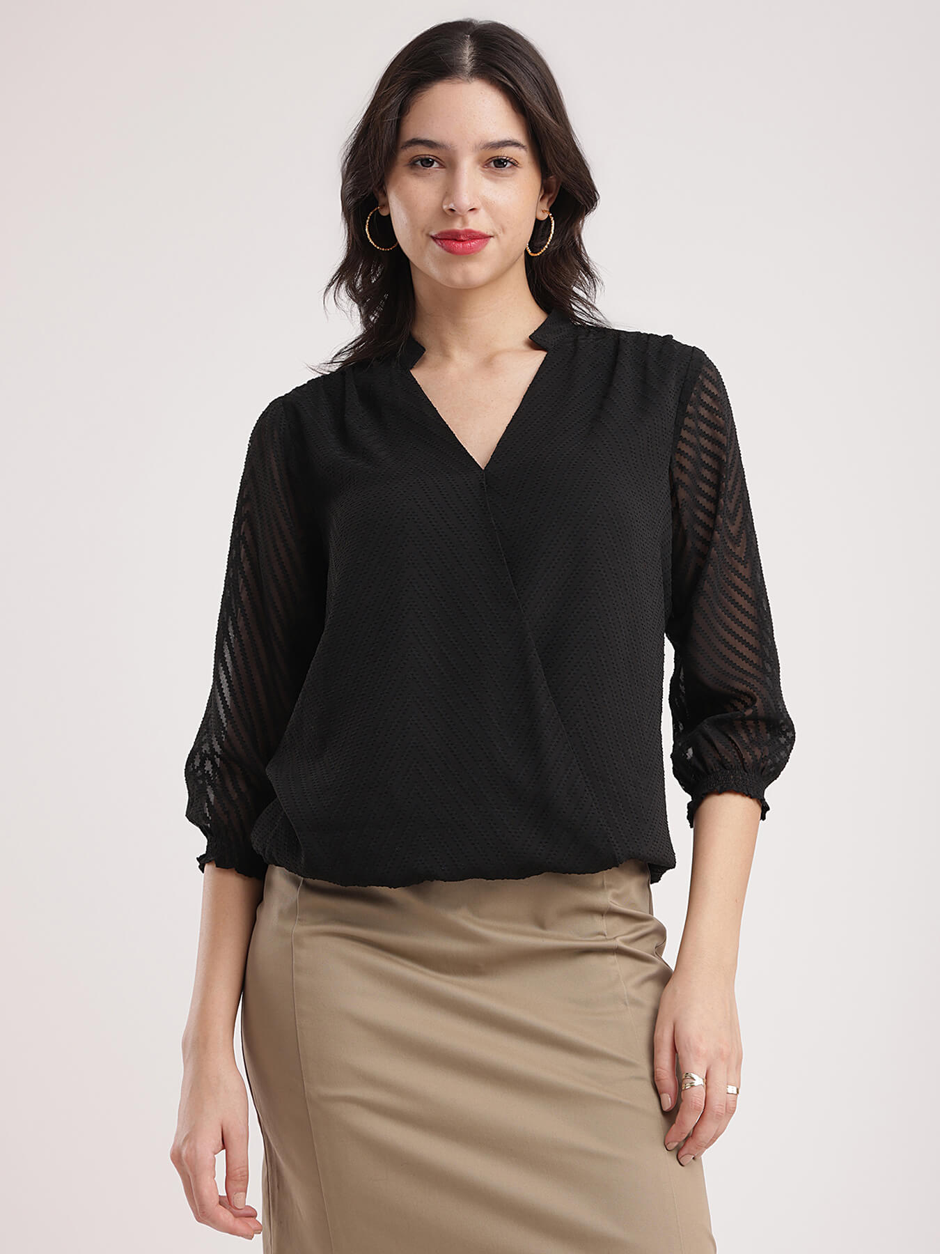 Ruffle Sleeves Top - Black