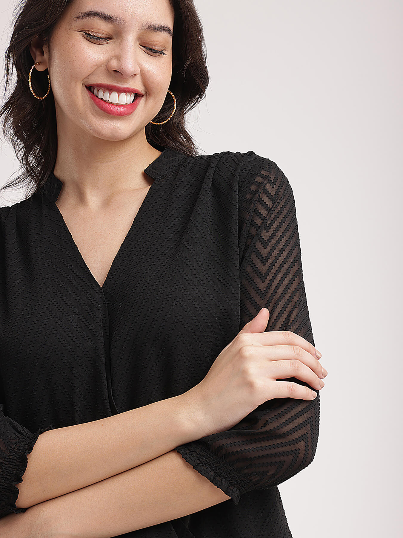 Ruffle Sleeves Top - Black