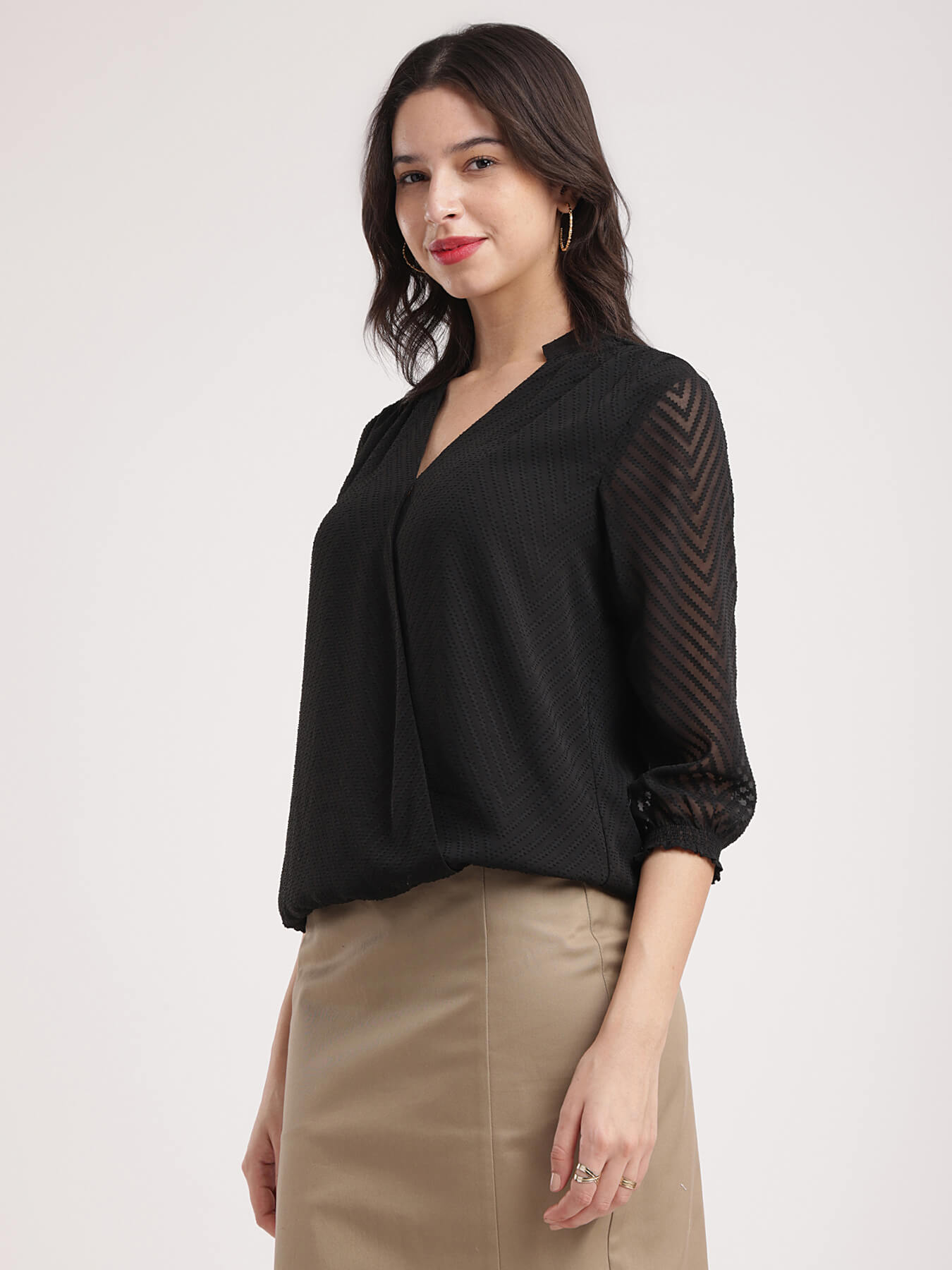 Ruffle Sleeves Top - Black