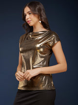 Metallic Gold Extended Shoulder Top - Gold