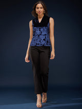 Velvet V Neck Top - Navy Blue