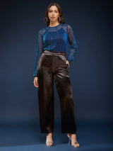 Metallic Look Pleated Lurex Top - Blue