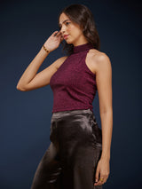 High Neck Nylon Top - Maroon