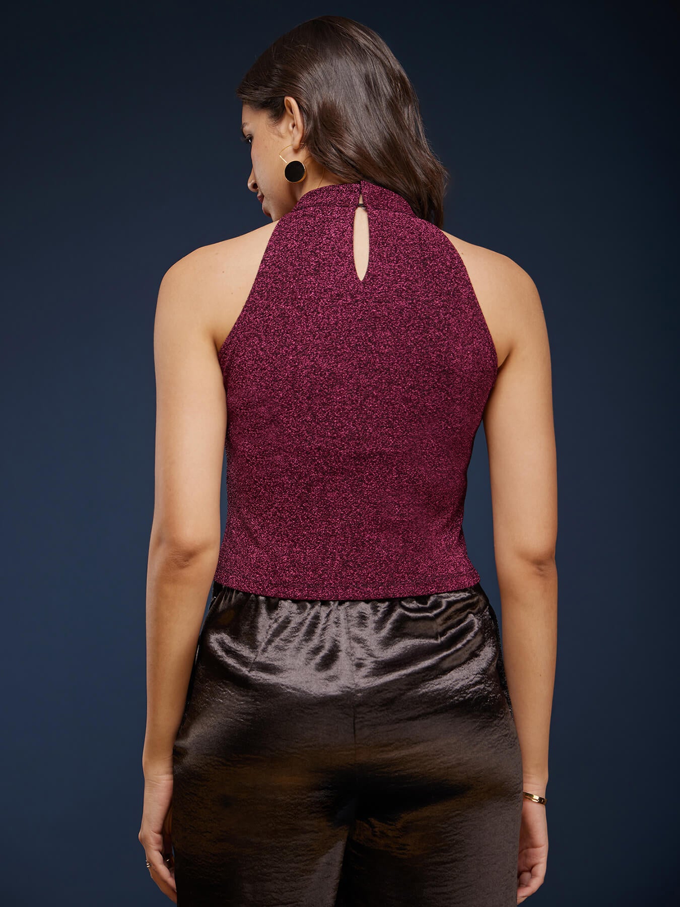 High Neck Nylon Top - Maroon