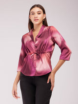 Satin Shawl Collar Ombre Top - Maroon