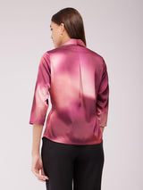 Satin Shawl Collar Ombre Top - Maroon