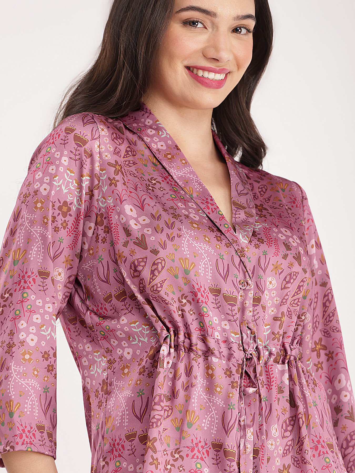 Satin Floral Tie-Up Top - Pink