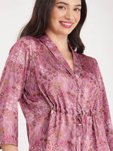 Satin Floral Tie-Up Top - Pink