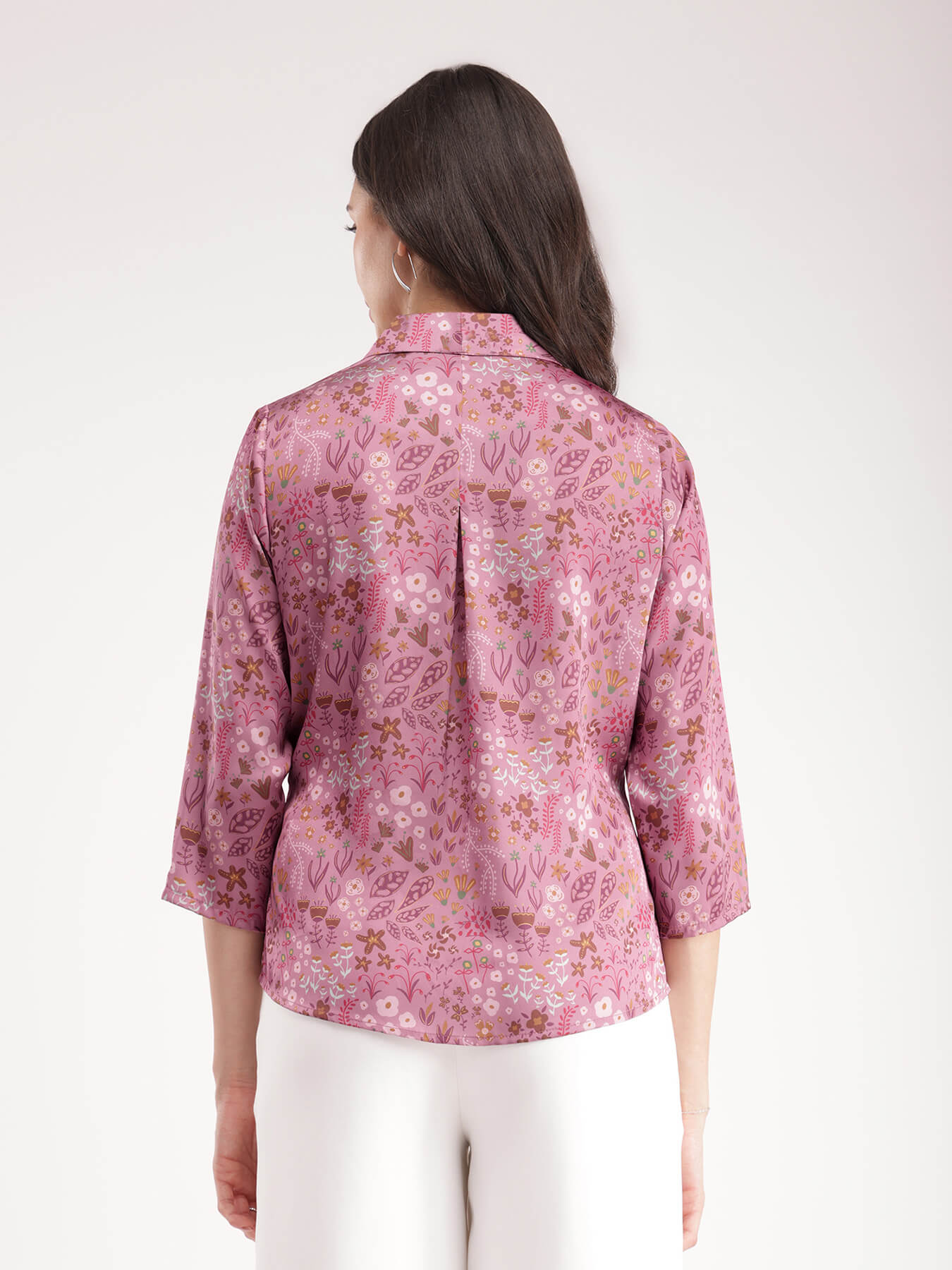 Satin Floral Tie-Up Top - Pink