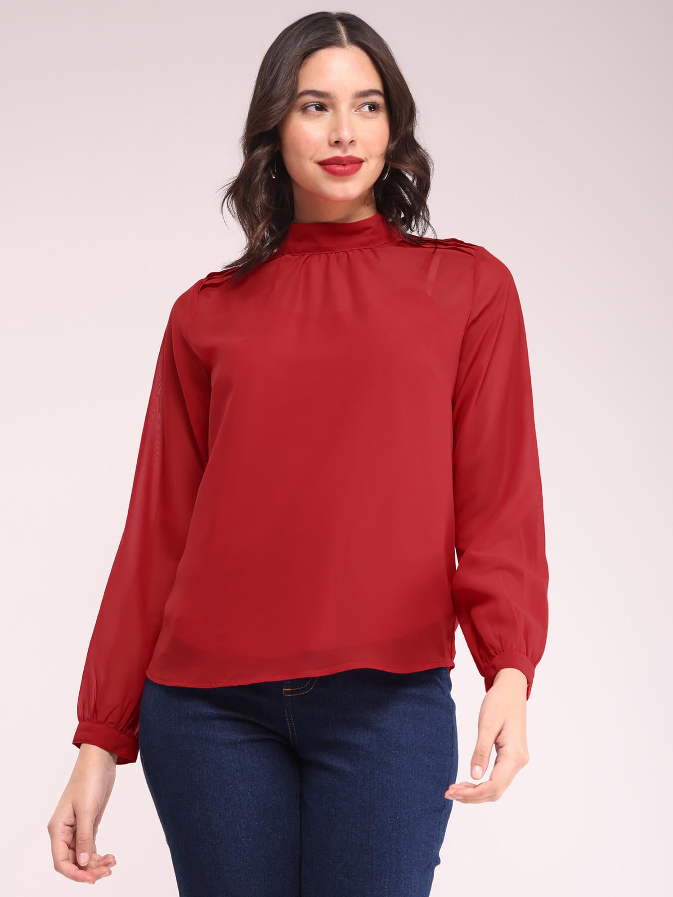 High Neck Top - Red