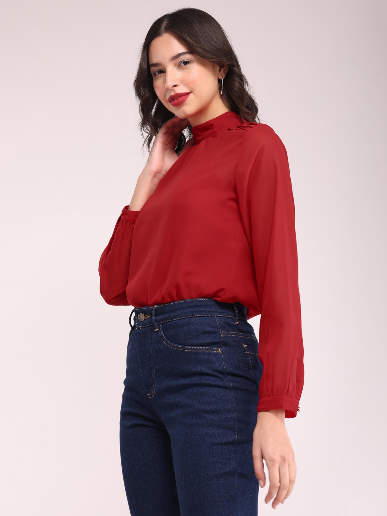 High Neck Top - Red