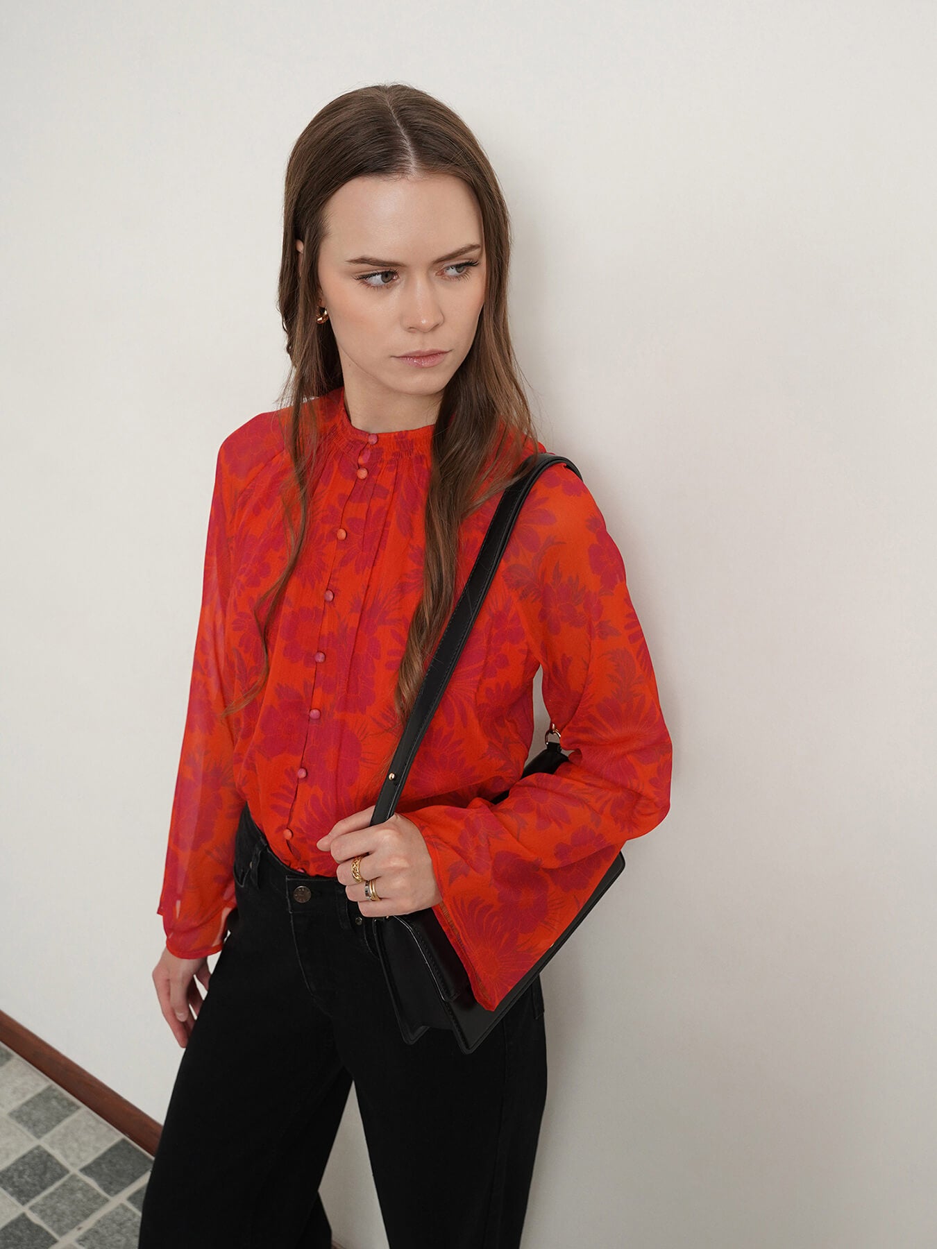 Chiffon Round Neck Top - Orange