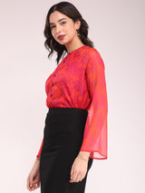 Chiffon Round Neck Top - Orange