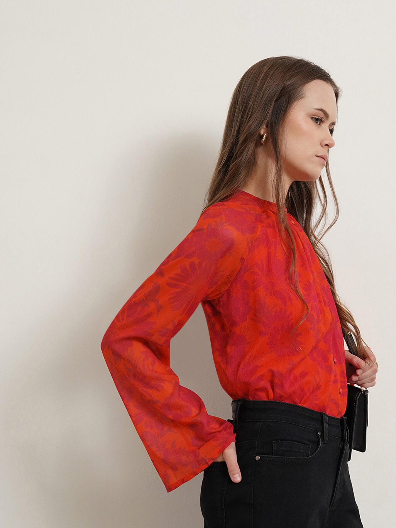 Chiffon Round Neck Top - Orange