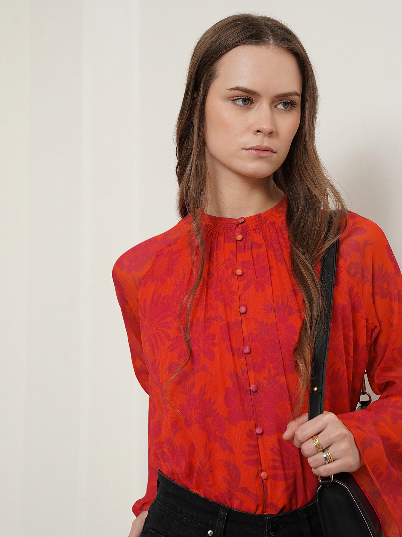 Chiffon Round Neck Top - Orange