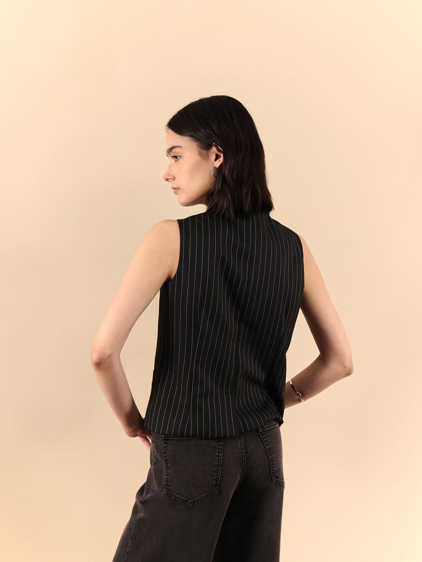 Woven Stripes Waistcoat - Black And White