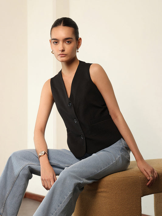 Striped Waistcoat - Black