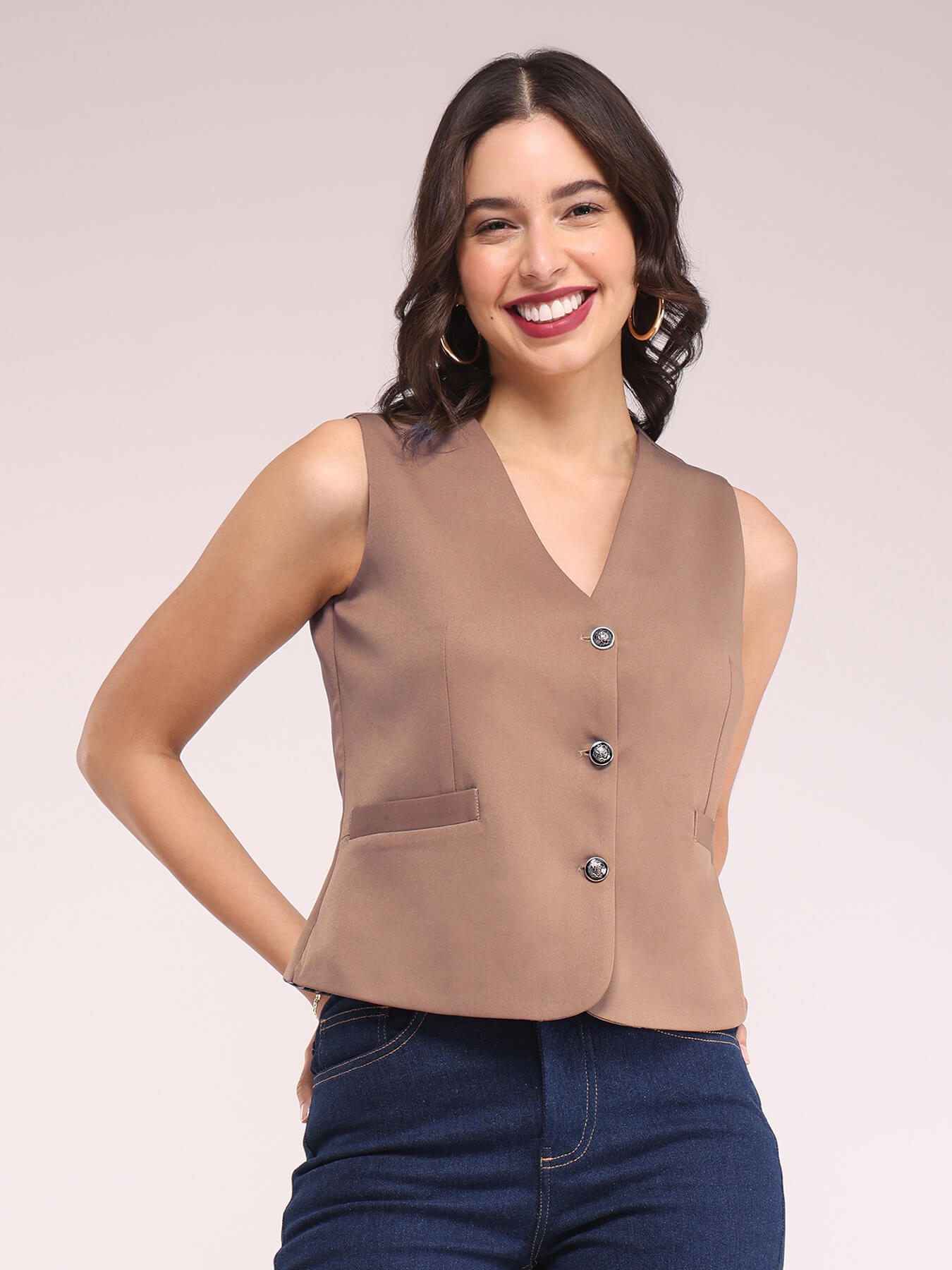 V-Neck Waistcoat - Brown