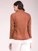 Polka Print Tie-up Top - Brown