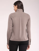 High Neck Side Placket Top - Grey