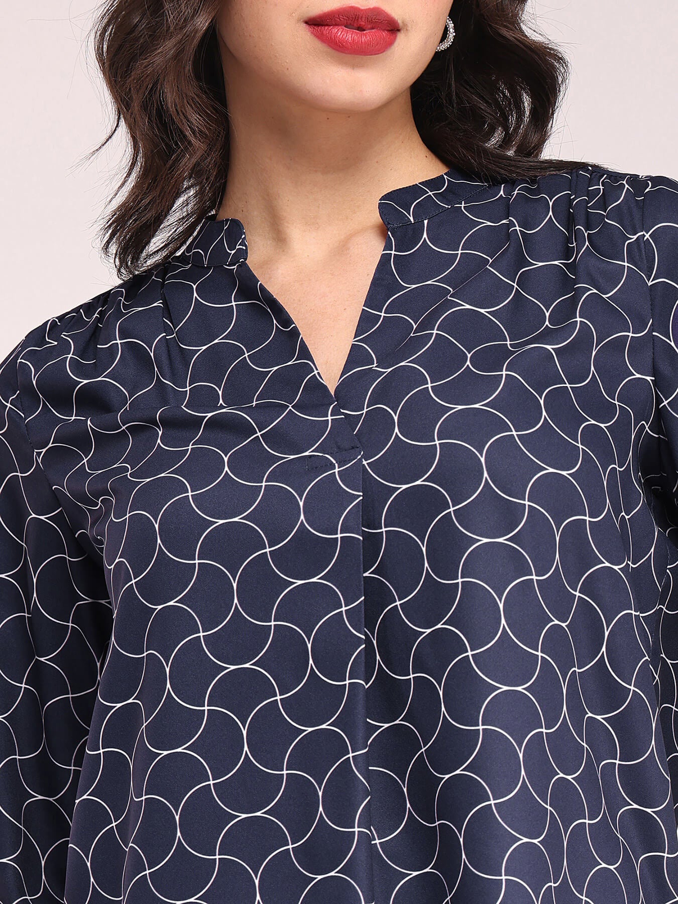 Geometric Print Top - Navy Blue