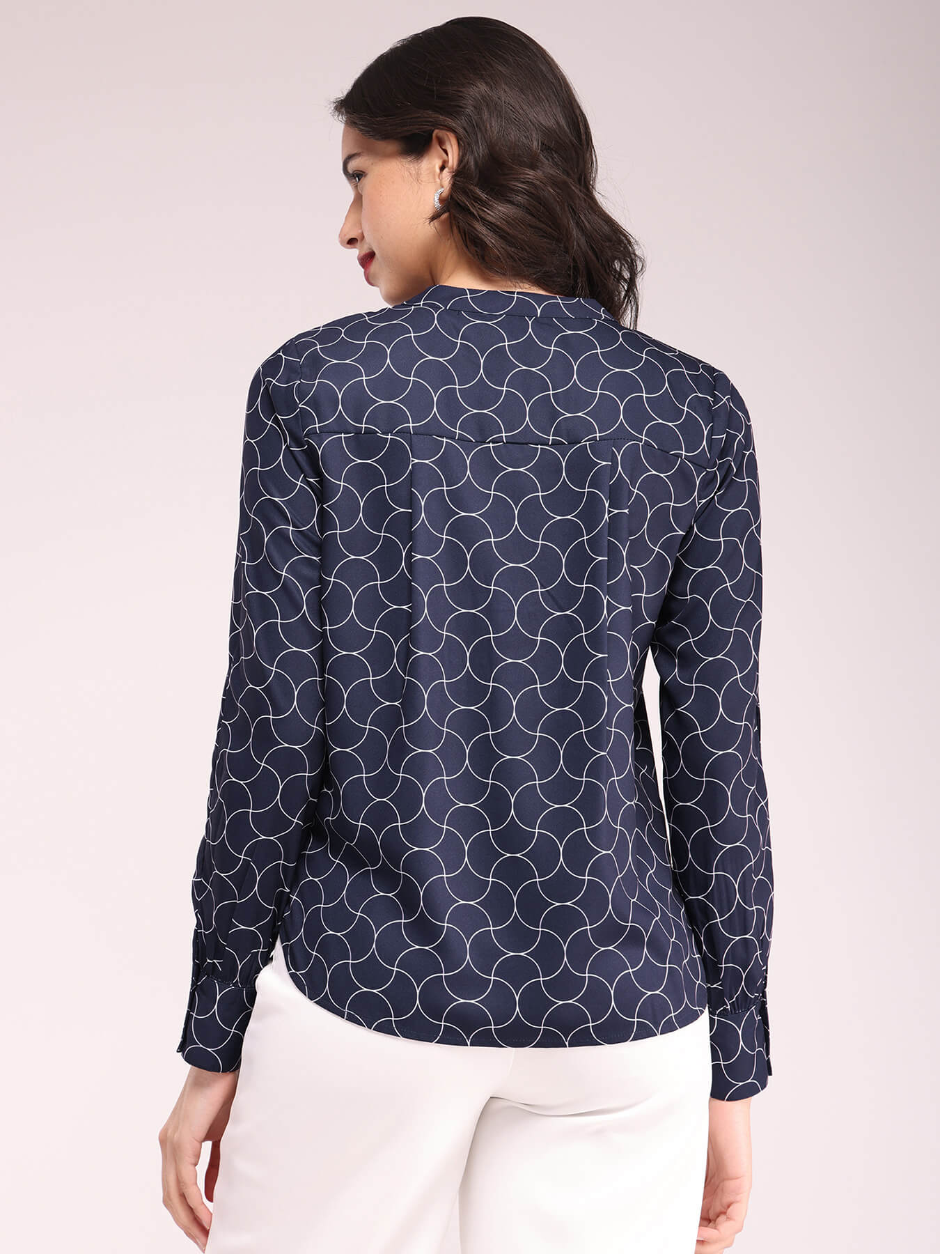 Geometric Print Top - Navy Blue