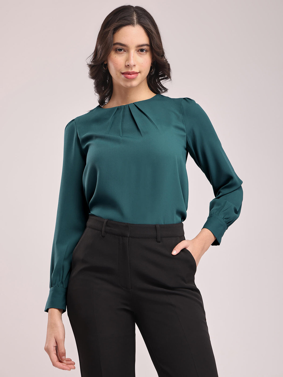 Front Pleat Top - Teal